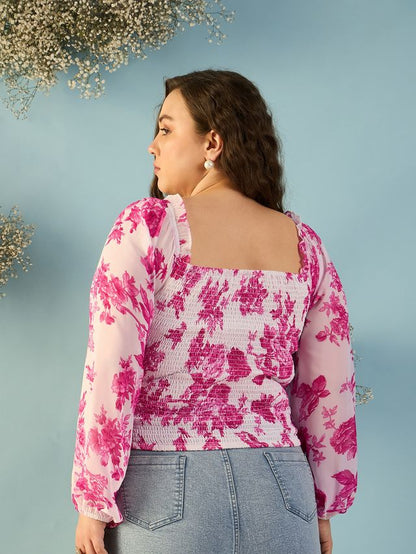 Floral Print Puff Sleeve Georgette Top