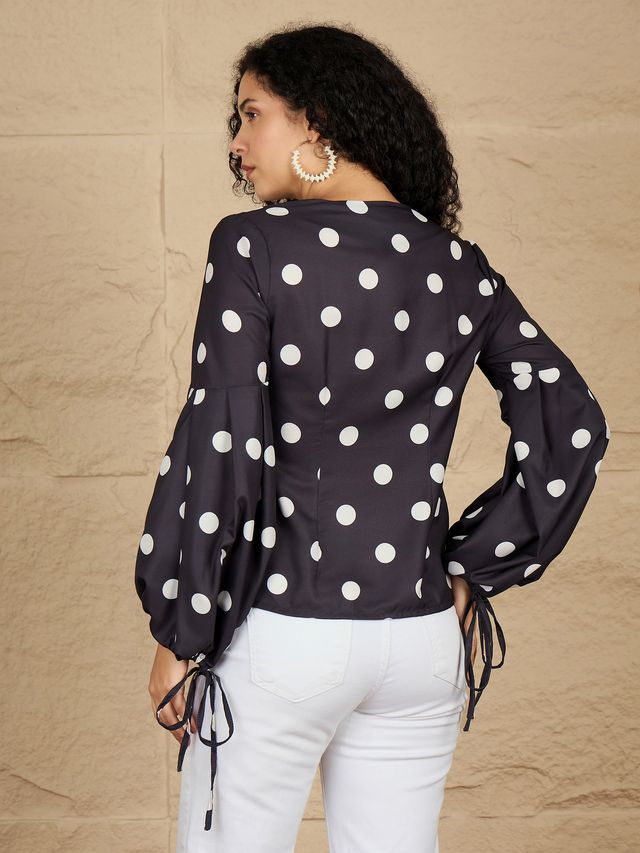 Polka Dot Printed Bishop Sleeves Top
