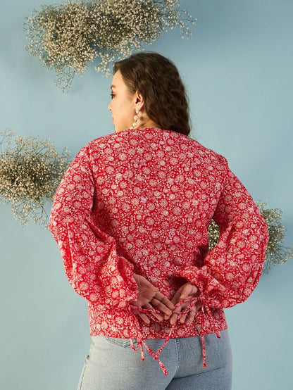 Floral Print Crepe Shirt Style Top