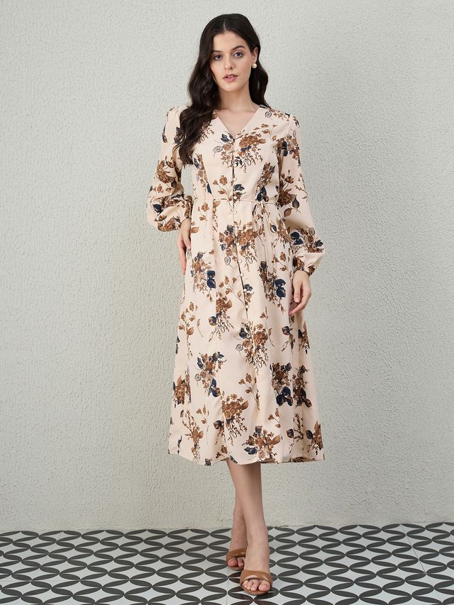 V-NECK A-LINE MIDI DRESS