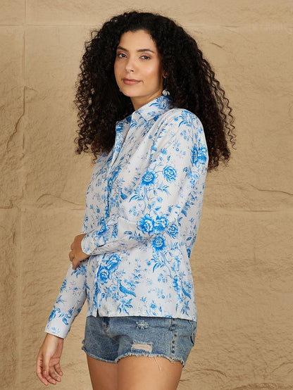 Comfort Fit Floral Printed Spread Collar Casual Shirt