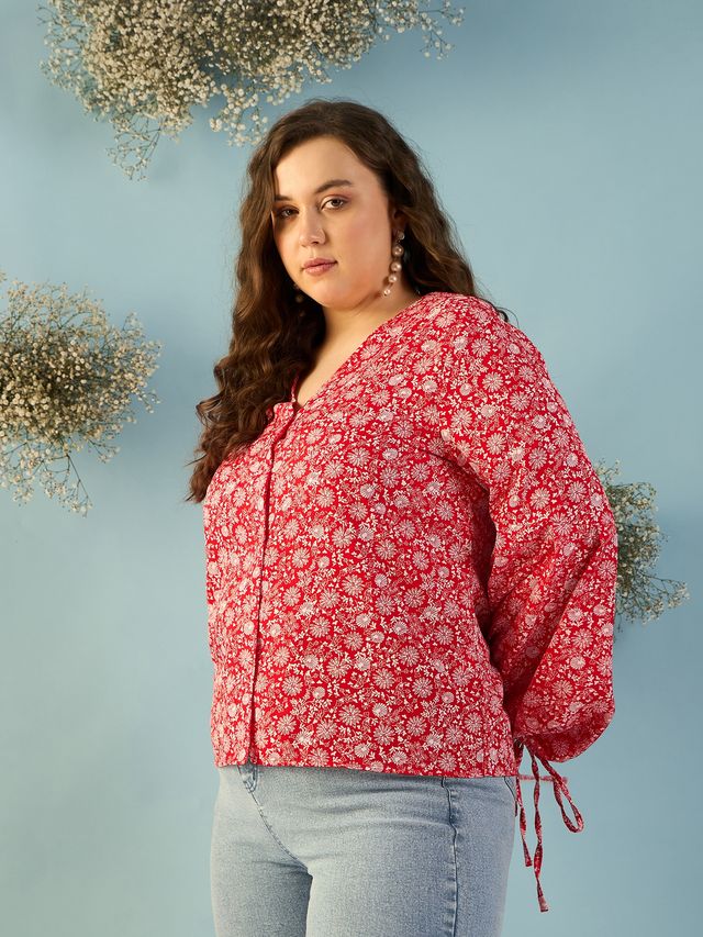 Floral Print Crepe Shirt Style Top