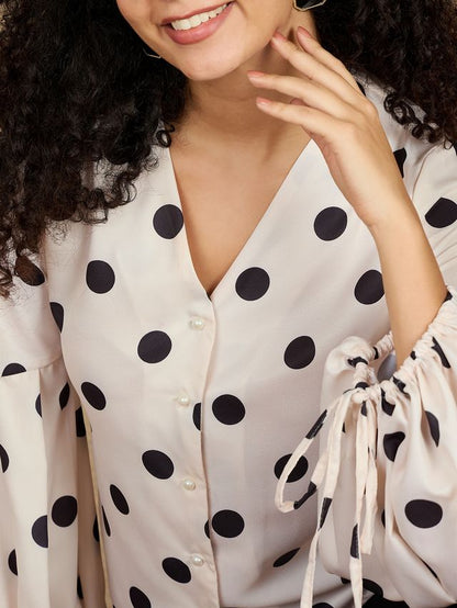 Polka Dot Print Bishop Sleeves Top