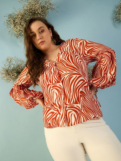 Print Puff Sleeve Crepe Top