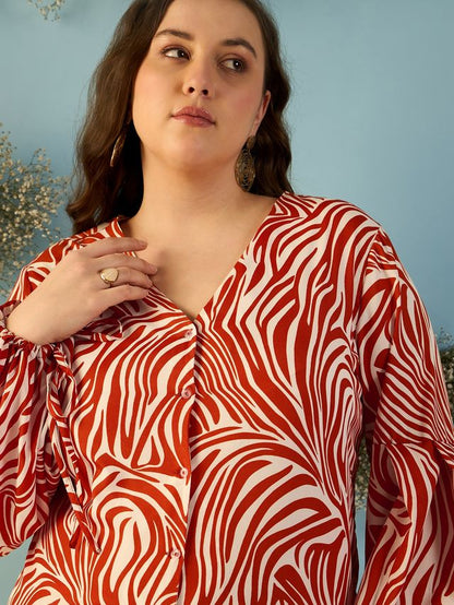 Print Puff Sleeve Crepe Top